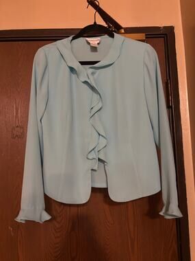 Vintage Pendleton Light Blue Silky Fall Girly Professional Long Sleeve Blouse